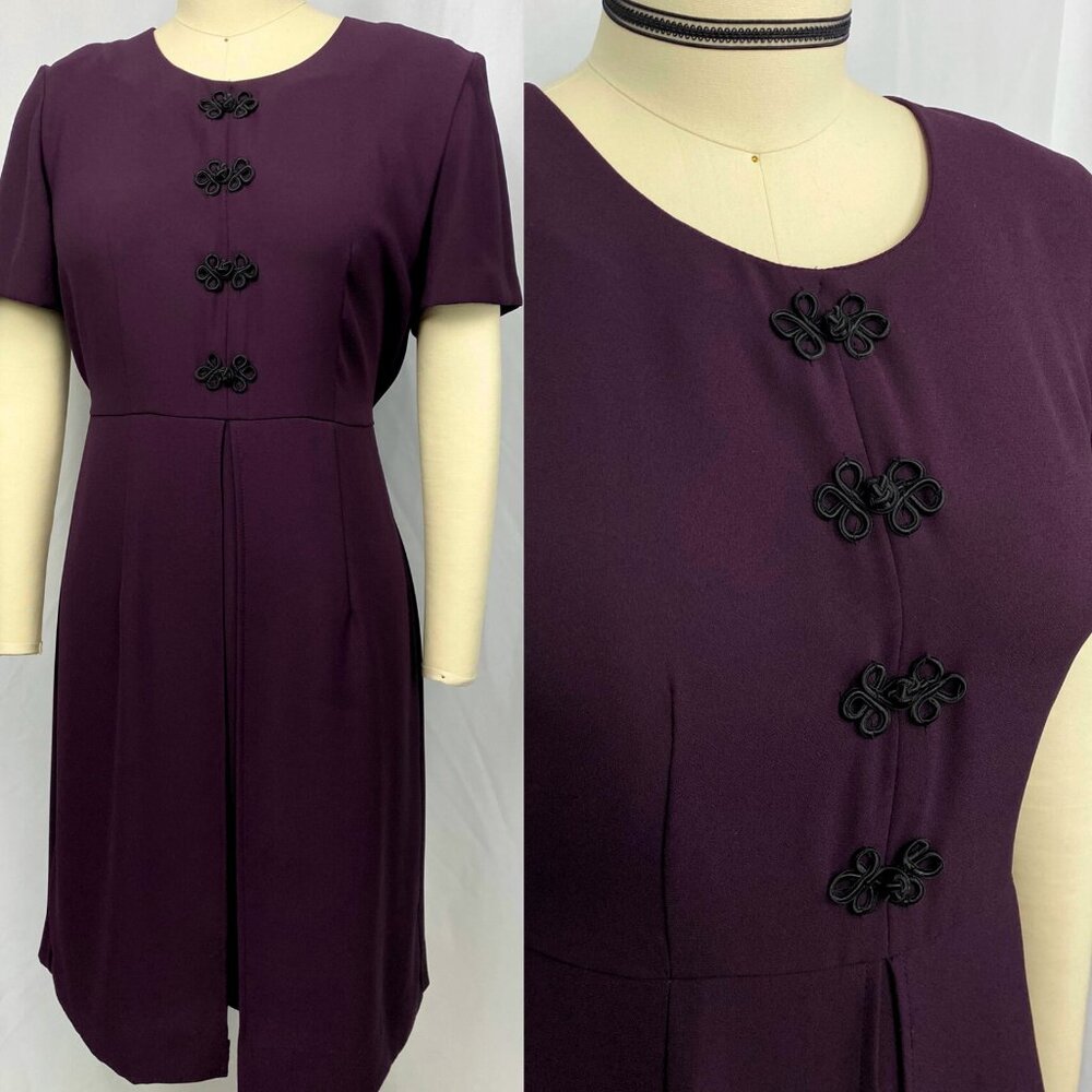 Vintage 90s Lindor eggplant midi dress with split skirt waist ties medium - Picture 3 of 4